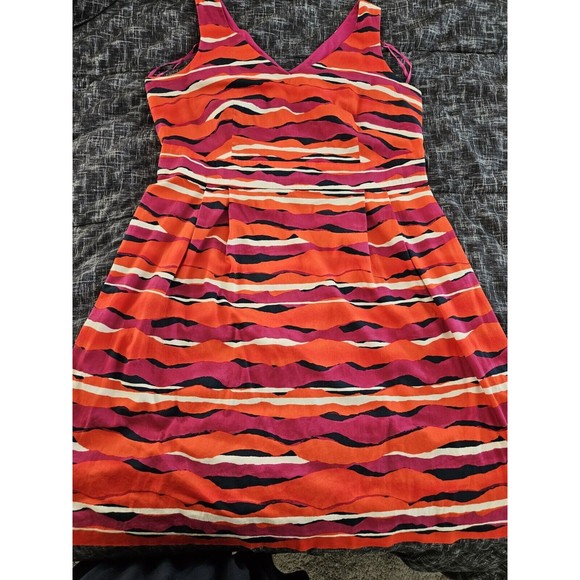 Anne Klein 18W Red Pink Navy Wave Stripe A Line Flare dress Work Cocktail - Picture 2 of 9